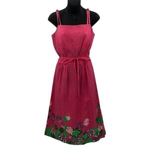 Malia Vintage 1960s Pink Cotton Strappy Summer Floral Dress Size 12
